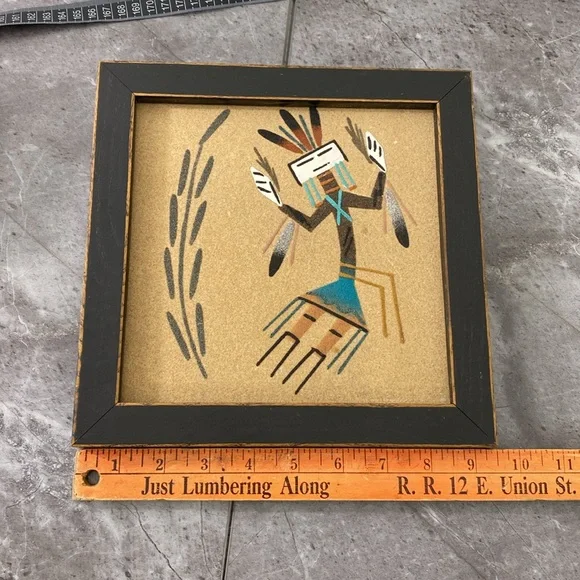 Navajo Sand Painting Native American Art Picture Cultural Spiritual 9.5” X 9.5” - Picture 8 of 9